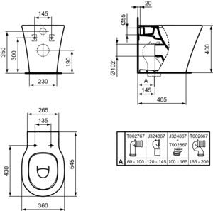 Ideal Standard Stand-Tiefspül-WC Connect Air 360x545x400mm AquaBlade Weiß