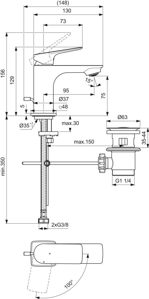 Ideal Standard Ceralife C Waschtischarmatur H75 mit BlueStart, Auslauf 95 mm, Chrom