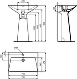 Ideal Standard Säulenwaschtisch Tipo-Z 740x470x900 mm Weiß mit Überlauf und 1 Hahnloch