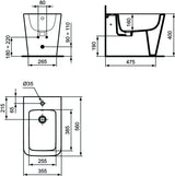 Ideal Standard Stand-Bidet Blend Cube 355x560x400 mm Weiß mit 1 Hahnloch