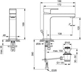 IDEAL STANDARD Edge Waschtischarmatur Grande Slim 5 l/min Chrom 138 mm