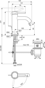 Ideal Standard Ceraline Nuovo Waschtischarmatur H85 mit Ablaufgarnitur und BlueStart in Chrom