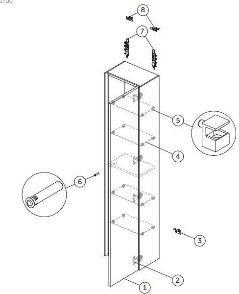 IDEAL STANDARD Hochschrank Conca, 1 Tür, wandhängend, 370x250x1700 mm, Weiß matt, links/rechts