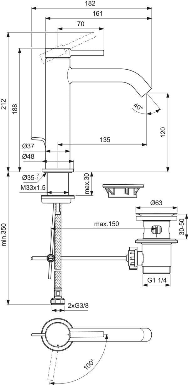 Ideal Standard Ceraline Nuovo Waschtischarmatur 135 mm mit Ablaufgarnitur BlueStart Chrom