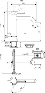 Ideal Standard Ceraline Nuovo Waschtischarmatur 135 mm mit Ablaufgarnitur BlueStart Chrom
