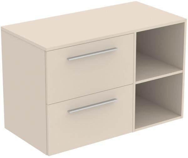 Ideal Standard i.life B Möbel-Set 100 cm – 2 Auszüge, 2 offene Fächer, Chrom/Weiß matt