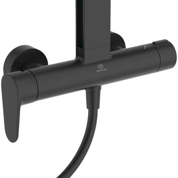 IDEAL STANDARD Duschsystem Ceraflow Alu+ mit Brausearm, 2 Ablagen, 2-Funktions-Handbrause und Kopfbrause Rose