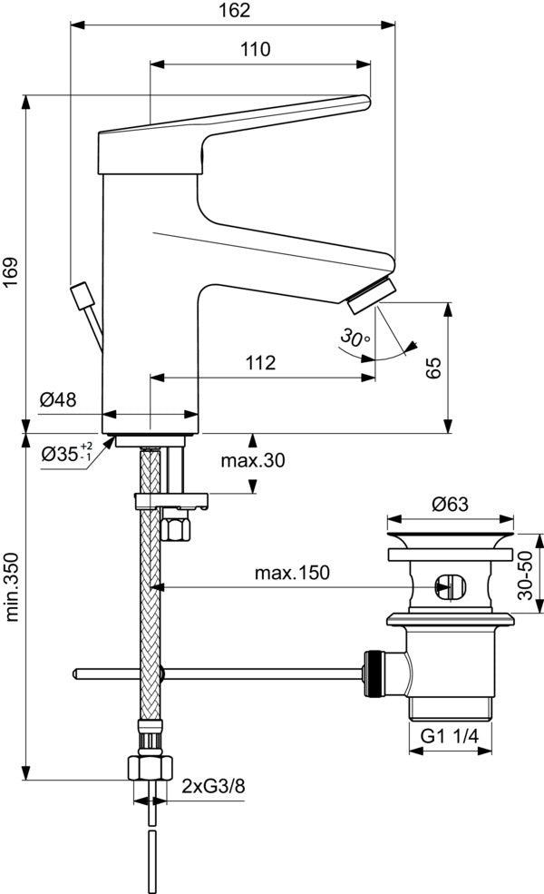 Ideal Standard Ceraplus Waschtischarmatur mit Ablaufgarnitur, 112 mm Ausladung, Chrom