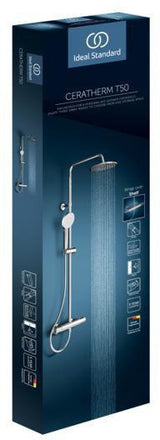 Ideal Standard Duschsystem Ceratherm T50 mit Brausethermostat und 1500 mm Schlauch in Chrom
