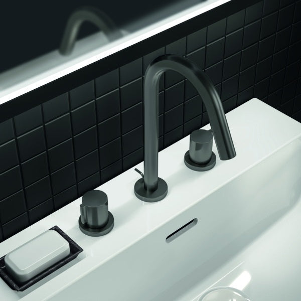 Ideal Standard Joy 3-Loch Waschtischarmatur in Brushed Gold mit Ablaufgarnitur, 127 mm Ausladung