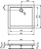 Ideal Standard Ultra Light Rechteck-Brausewanne 900x800x45 mm in Weiß – Flacher Einbau, Sanitäracryl