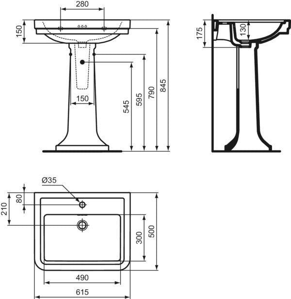 Ideal Standard Waschtisch Calla 615x500x175mm Weiß mit 1 Hahnloch und Überlauf