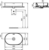 Ideal Standard Aufsatzwaschtisch Strada II 600x400mm Weiß, ohne Hahnloch, mit Überlauf