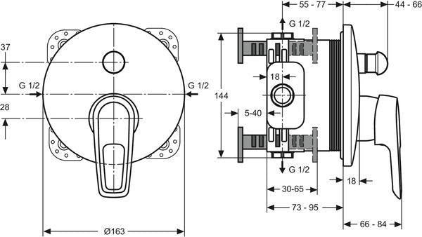 Ideal Standard Ceramix Blue UP-Badearmatur Bausatz 2, Rosette 163 mm, Chrom