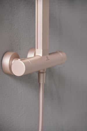 Ideal Standard Duschsystem Ceratherm Alu+ mit Thermostat, Kopf- und Handbrause, 2 Ablagen, Silber