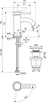 IDEAL STANDARD Ceraline Nuovo Waschtischarmatur 90 mm mit Push-Open Ventil in Chrom