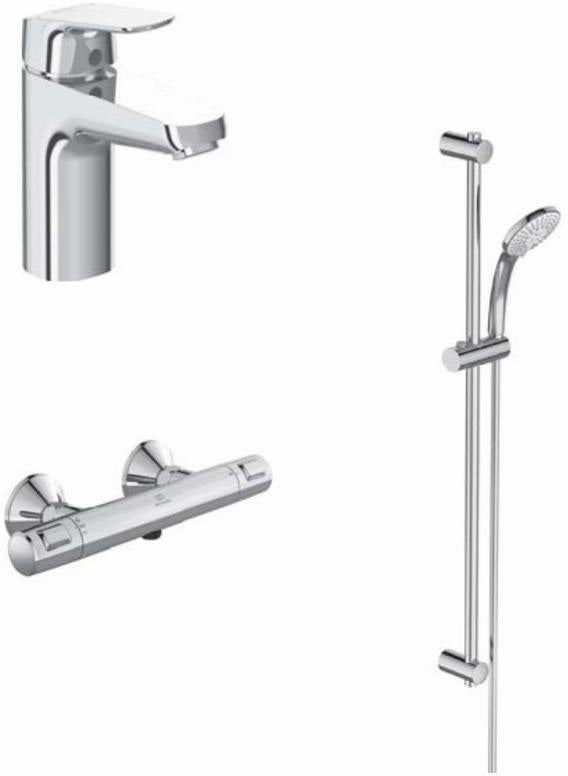 Ideal Standard Ceraflex Armaturenpaket Chrom – Waschtischarmatur, Brausethermostat & Brausekombination