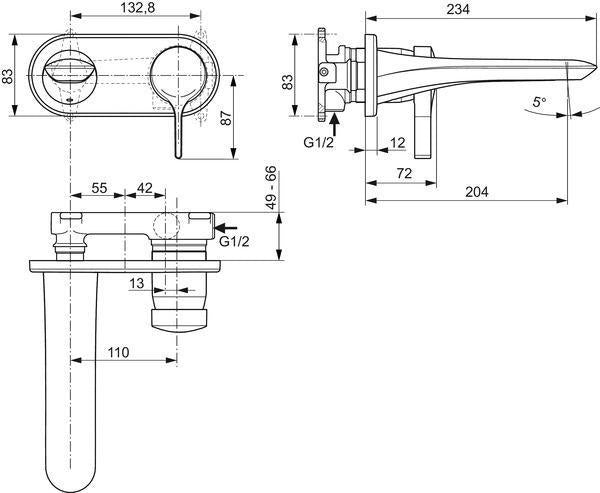 Ideal Standard Melange Wand-Waschtischarmatur Bausatz 2 Chrom 204 mm Ausladung