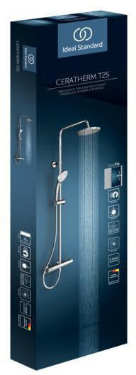 Ideal Standard Duschsystem Ceratherm T25 mit Brausethermostat, Kopf- und Handbrause, Chrom