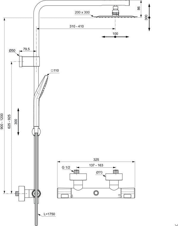 Ideal Standard Duschsystem Ceratherm T100 – Thermostat, Teleskopfunktion, Chrom