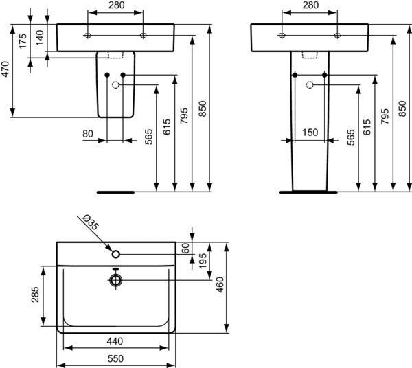 Ideal Standard Connect Cube Waschtisch 550x460mm, 1 Hahnloch, mit Überlauf, Weiß