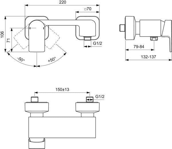 Ideal Standard Edge Brausearmatur, Aufputz, Chrom, Ausladung 79 mm