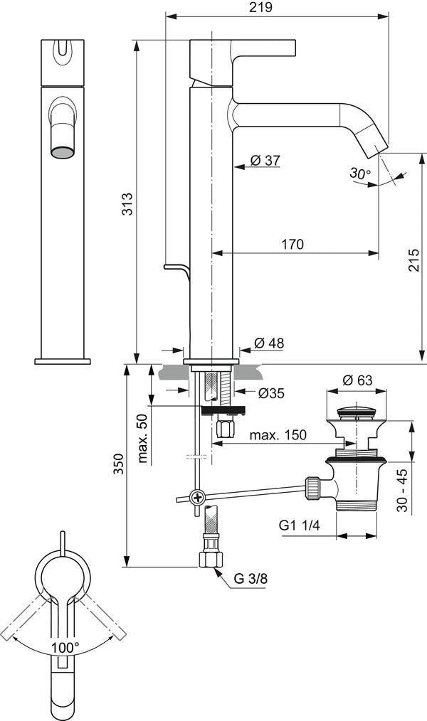 IDEAL STANDARD Joy Waschtischarmatur Brushed Gold mit Ablaufgarnitur 170mm
