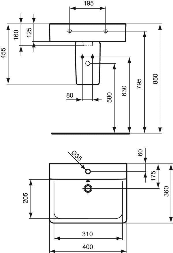 Ideal Standard Handwaschbecken Connect Cube, 1 Hahnloch, mit Überlauf, 400x360x160 mm, Weiß