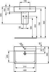 Ideal Standard Handwaschbecken Connect Cube, 1 Hahnloch, mit Überlauf, 400x360x160 mm, Weiß