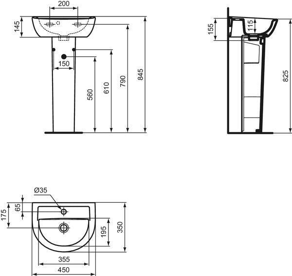 Ideal Standard Eurovit Handwaschbecken 450x350x155 mm, 1 Hahnloch, mit Überlauf, Weiß