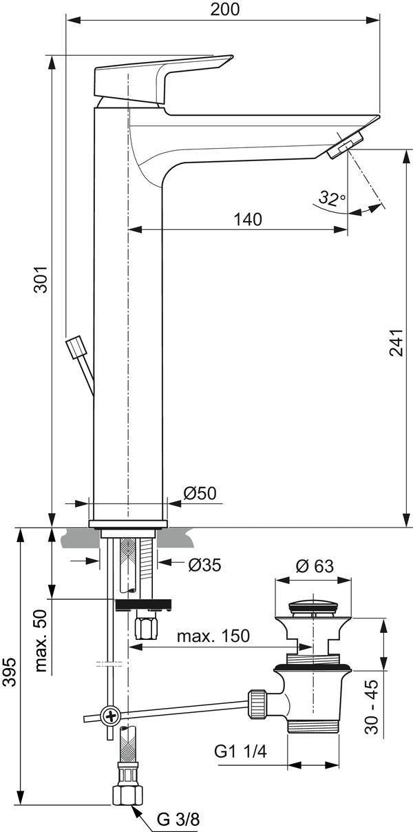 IDEAL STANDARD Tesi Waschtischarmatur Chrom 140 mm Ausladung mit Push-Open Ablaufventil