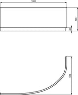IDEAL STANDARD Hotline Neu Acryl-Frontschürze 1600 mm asymmetrisch rechts Weiß