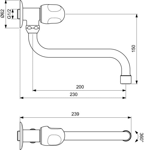 Ideal Standard Alpha Wandventil, Ausladung 230 mm, Chrom – schwenkbarer S-Auslauf