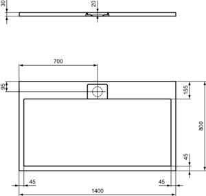 IDEAL STANDARD Ultra Flat S i.life Brausewanne 1400x800x30 mm Carraraweiß – Mineralguss mit Rutschhemmung