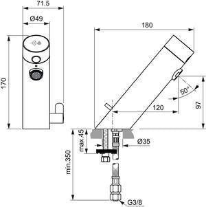 IDEAL STANDARD Sensorflow Sensor-Waschtischarmatur 120 mm Ausladung Batteriebetrieb Chrom