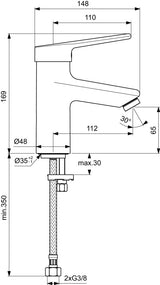 IDEAL STANDARD Ceraplus Waschtischarmatur Chrom 112 mm Ausladung – Einhandhebelmischer ohne Ablaufgarnitur