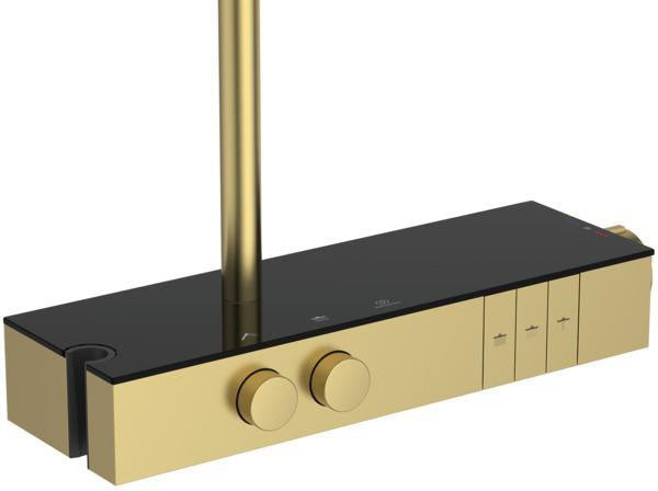 Ideal Standard Duschsystem Ceratherm Solos mit LED-Leuchtring Silver Storm – Thermostat, Kopf- & Handbrause