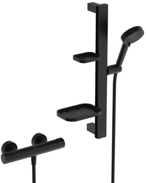IDEAL STANDARD Ceratherm Alu+ Brausegarnitur 600 mm mit Thermostat, Handbrause 2-Funktion und Seifenschale