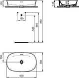 Ideal Standard Ipalyss Waschtisch-Schale 600x380x145 mm Weiß, ohne Hahnloch, mit Überlauf