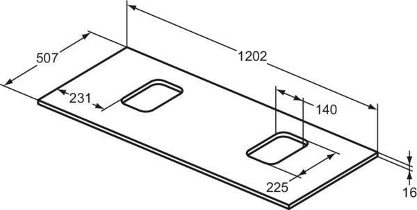 IDEAL STANDARD i.life B Waschtischplatte 1202x507x18 mm Weiß matt – 2 Ausschnitte