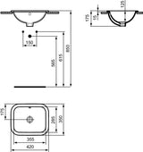 Ideal Standard Einbauwaschtisch Connect rechteckig 420x350 mm Weiß mit Überlauf und Ideal Plus