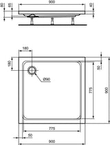 IDEAL STANDARD Hotline Neu Quadrat-Brausewanne 1000x1000x80 mm in Weiß – Sanitäracryl glänzend