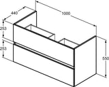 Ideal Standard MWT-Unterschrank Eurovit+ 1000mm, 2 Auszüge, grau lackiert, wandhängend, Softclose