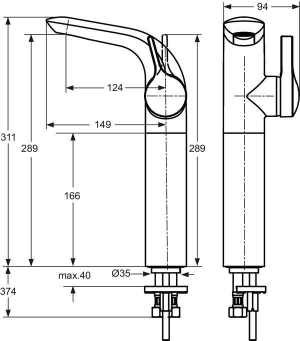 Ideal Standard Melange Waschtischarmatur Chrom, ohne Ablaufgarnitur, verlängerter Sockel, Ausladung 149 mm