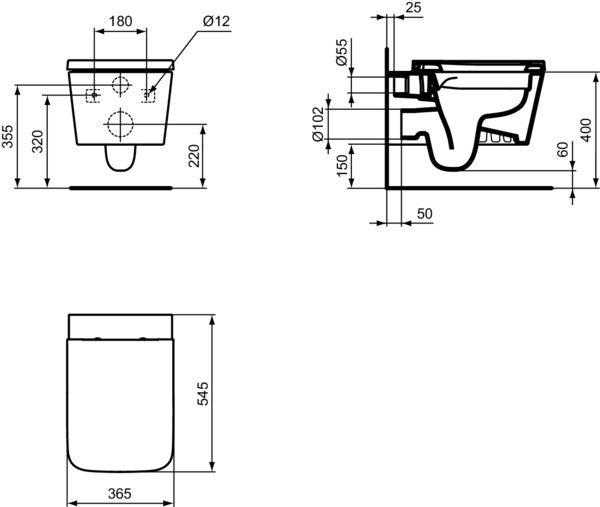 Ideal Standard Blend Cube WC-Paket wandhängend, randlos, mit SoftClosing-Sitz, 365x540x375 mm, Weiß