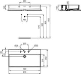 Ideal Standard Extra Aufsatzwaschtisch 815 mm, 3 Hahnlöcher, mit Überlauf, Weiß