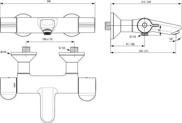 Ideal Standard Badethermostat AP Ceraplus Safe Aufputz 194-211 mm Chrom