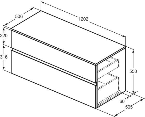 Ideal Standard Finesse Waschtischunterschrank 1202 mm, 2 Auszüge, Greige matt, wandhängend