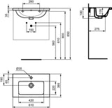 Ideal Standard i.life S Möbelwaschtisch 610 mm, 1 Hahnloch, mit Überlauf, Weiß