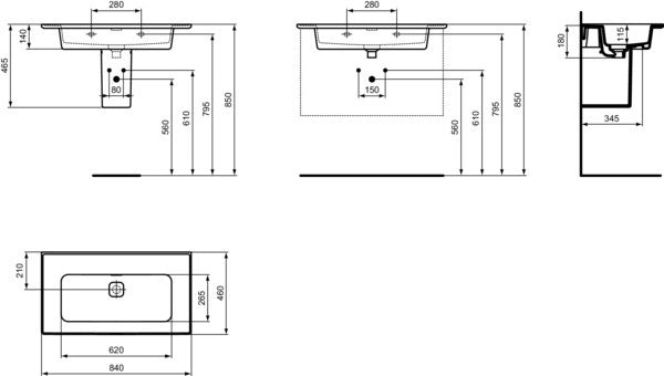 Ideal Standard Möbelwaschtisch Strada II 840x460mm Weiß ohne Hahnloch mit Überlauf